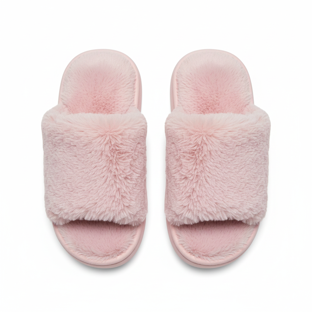 Pink Fluffy Home Slippers - Top View