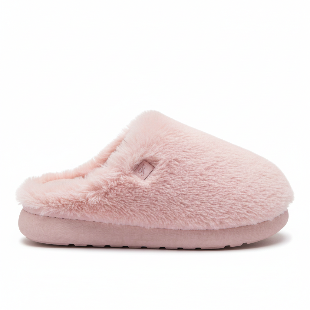 Pink Fluffy Home Slippers - Side View