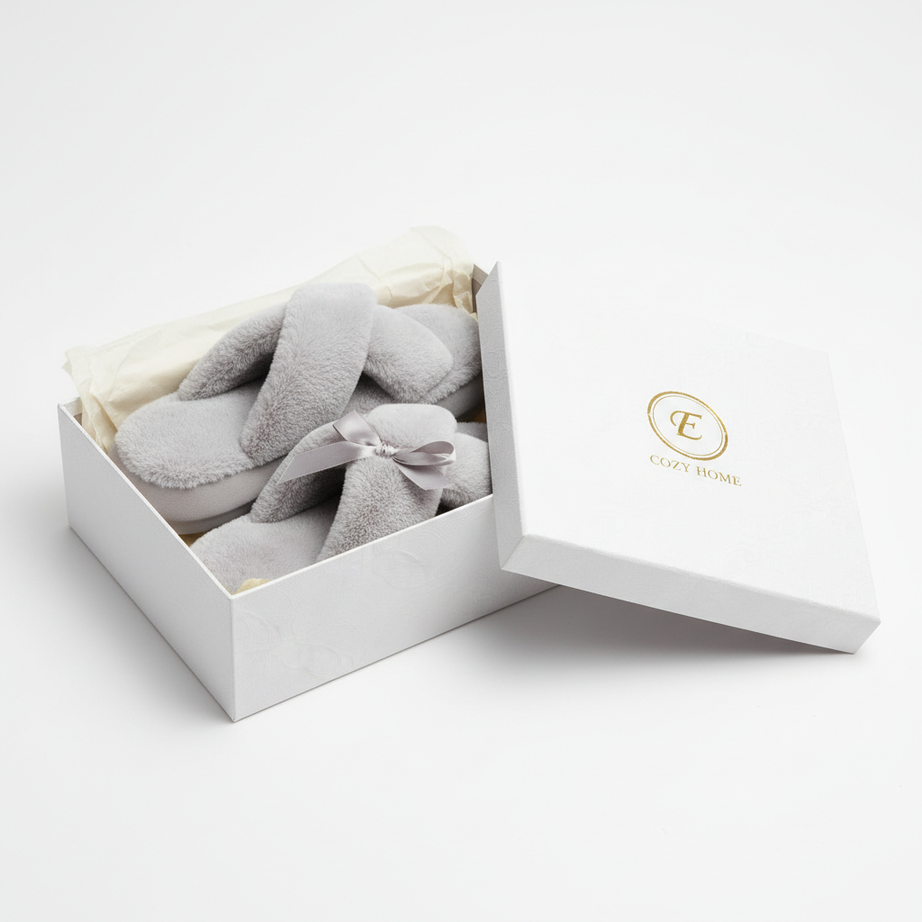 Light Gray Fluffy Home Slippers - Packaging