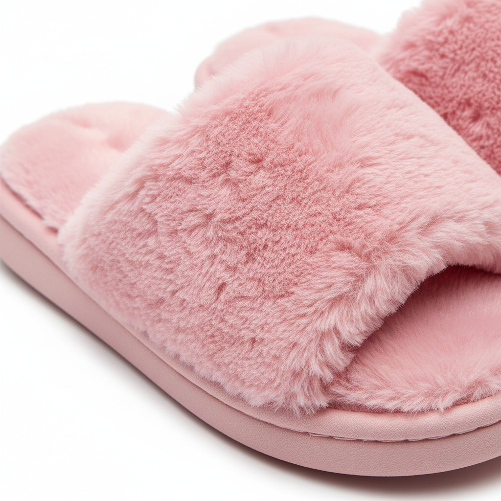 Pink Fluffy Home Slippers - Detail