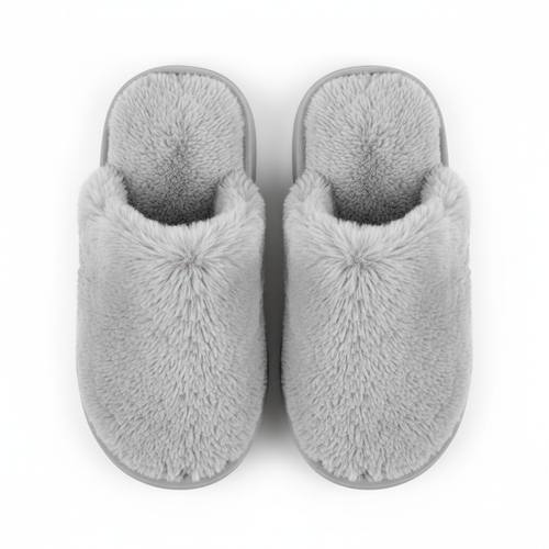 Light Gray Fluffy Home Slippers - Top View