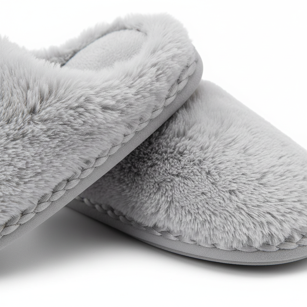 Light Gray Fluffy Home Slippers - Detail