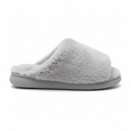 Light Gray Fluffy Home Slippers - Side View