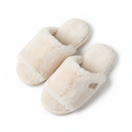 Cream White Fluffy Home Slippers - Top View