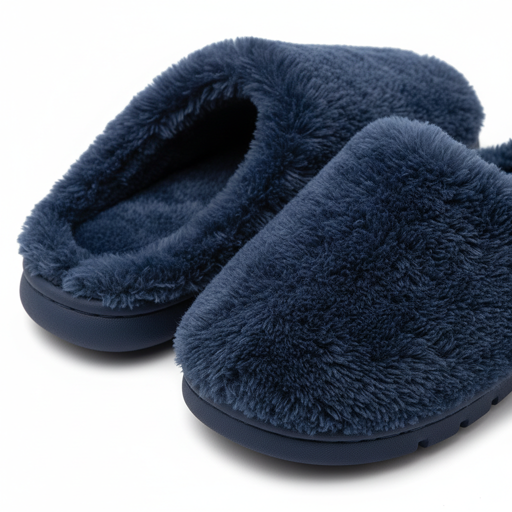 Navy Blue Fluffy Home Slippers - Detail