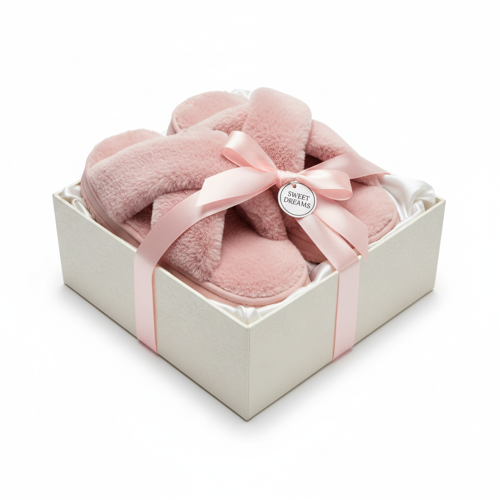 Pink Fluffy Home Slippers - Packaging